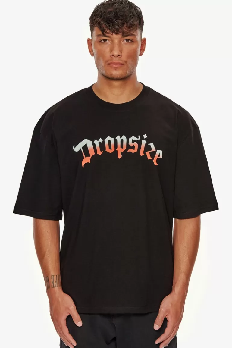 Online Dropsize Heavy Oversize Rainbow T-Shirt Black