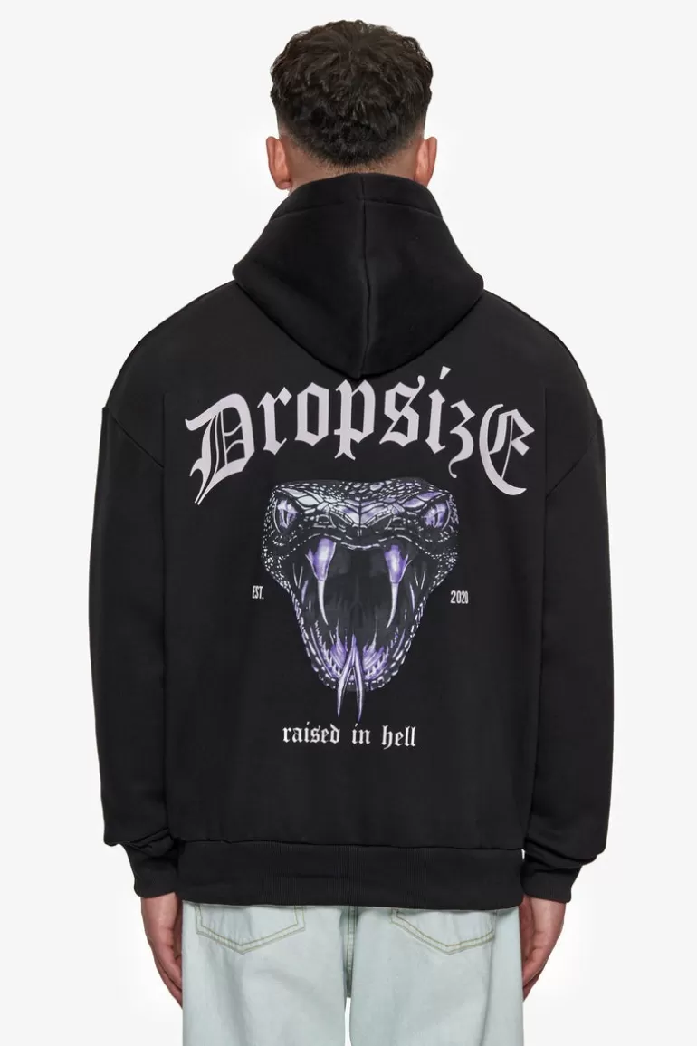 Fashion Dropsize Heavy Oversize Raised In Hell Hoodie Black