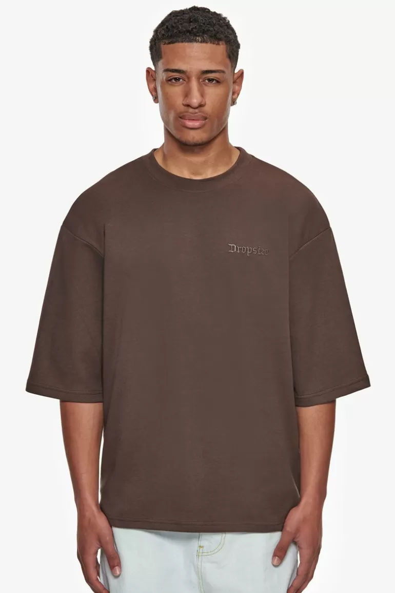 Shop Dropsize Heavy Oversize Silk Embo T-Shirt Chocolate Brown