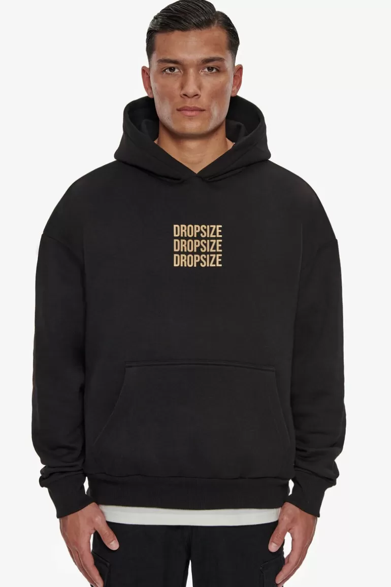 Cheap Dropsize Heavy Oversize Triple Logo Hoodie Black