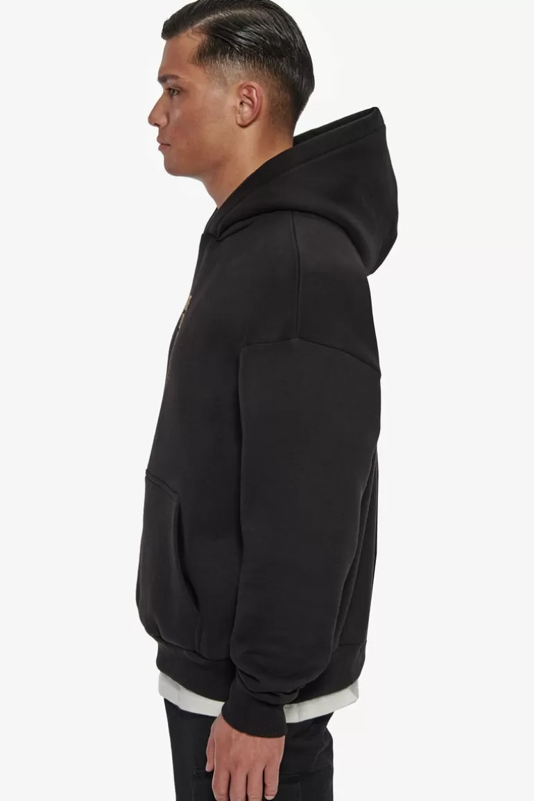 Cheap Dropsize Heavy Oversize Triple Logo Hoodie Black