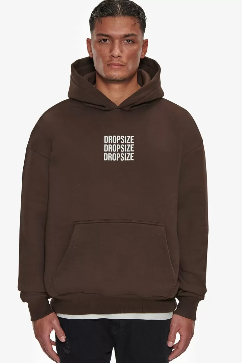 Sale Dropsize Heavy Oversize Triple Logo Hoodie Chocolate Brown