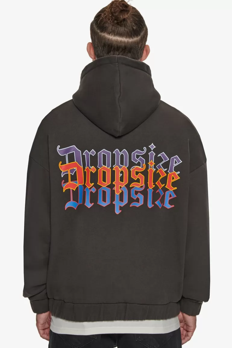 Fashion Dropsize Heavy Oversize Triple Logo Zip-Hoodie Washed Black