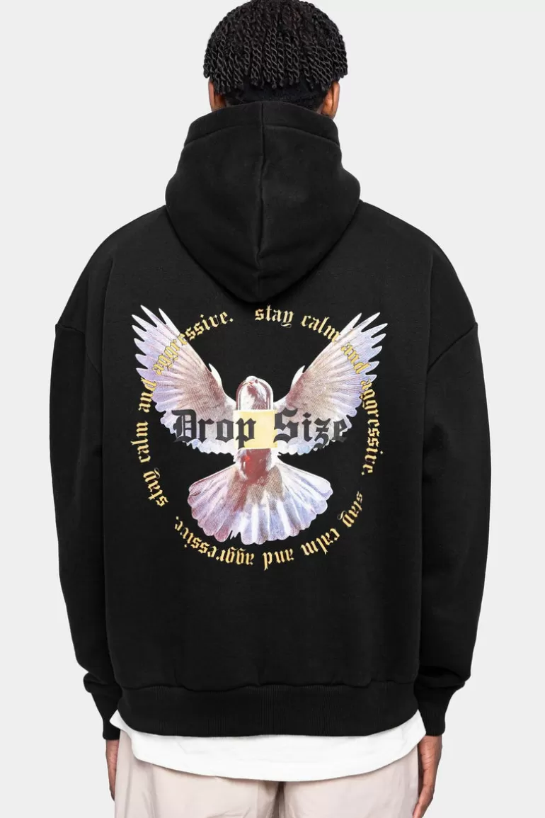 Fashion Dropsize Heavy Oversize White Dove 2.0 Hoodie Black