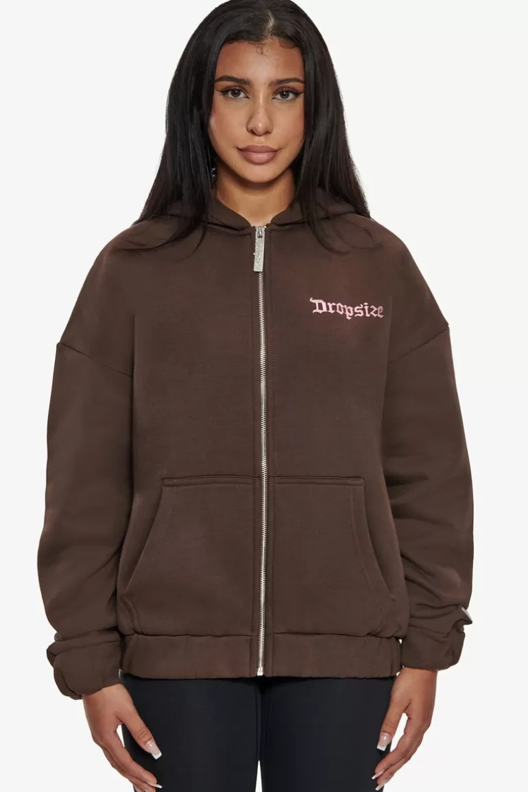 Sale Dropsize Heavy Oversize Zip Hoodie Chocolate / Pink