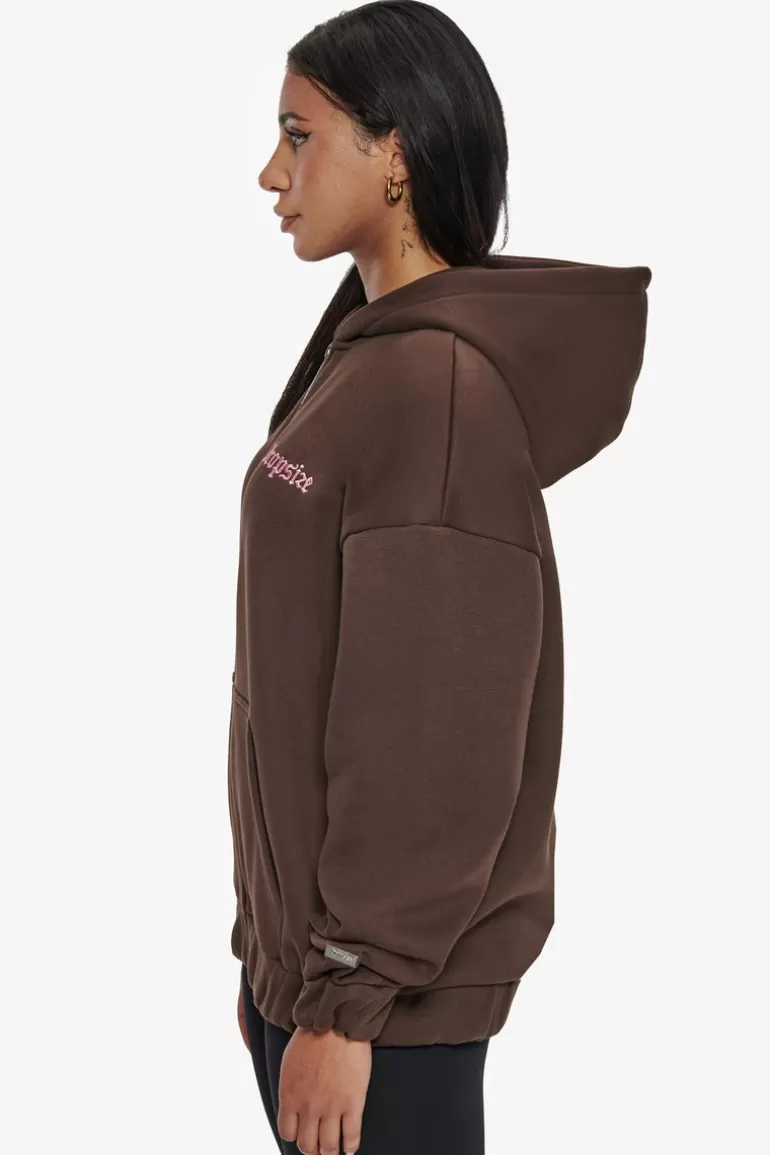 Sale Dropsize Heavy Oversize Zip Hoodie Chocolate / Pink