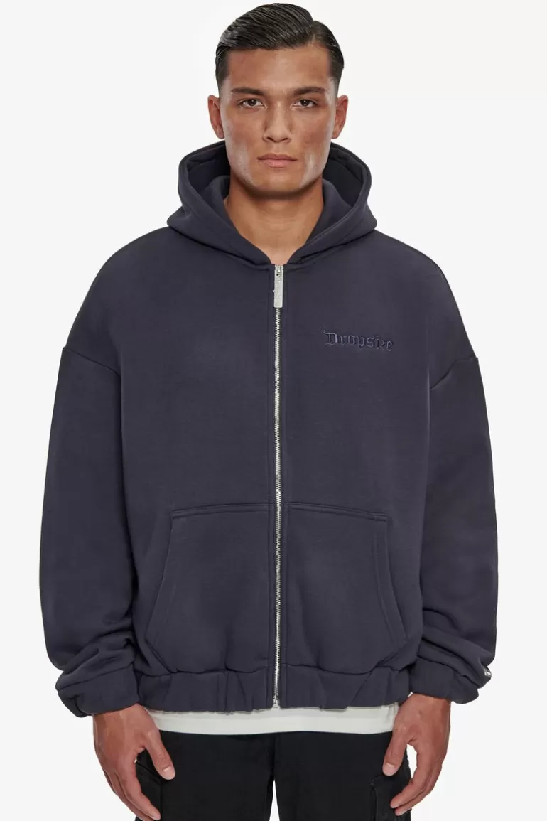 Sale Dropsize Heavy Oversize Zip Hoodie Washed Navy