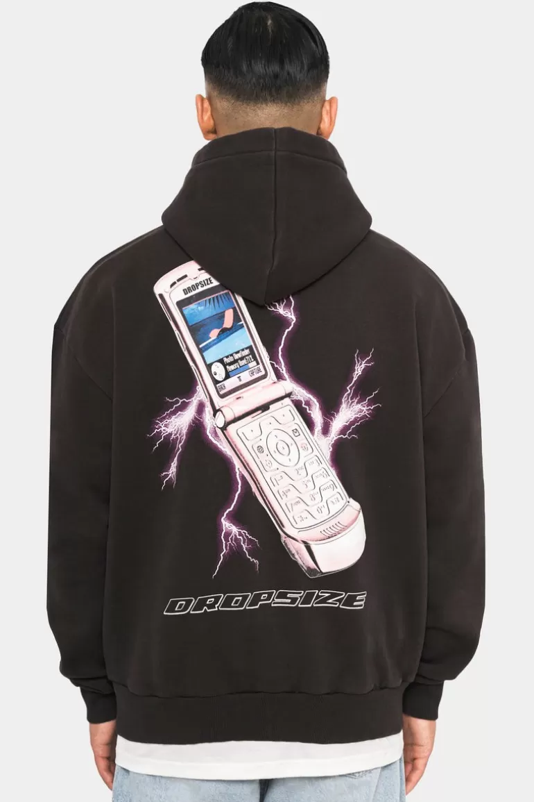 New Dropsize Mobile Phone Design Hoodie Washed Black