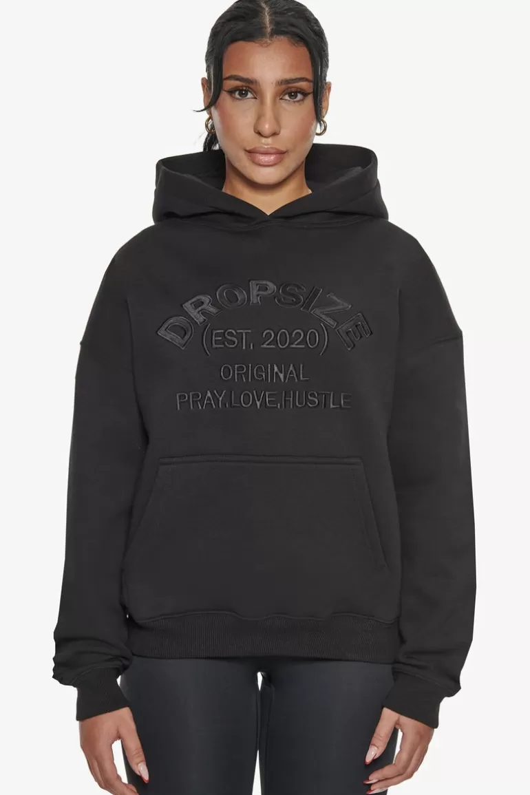 Best Dropsize Pray Love Hustle Embo Hoodie Black