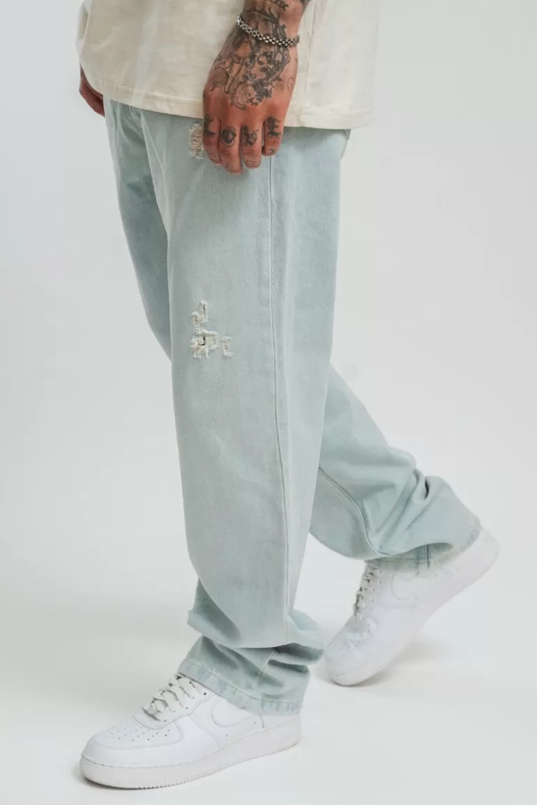 Cheap Dropsize Ripped Loose Fit Jeans Light Blue