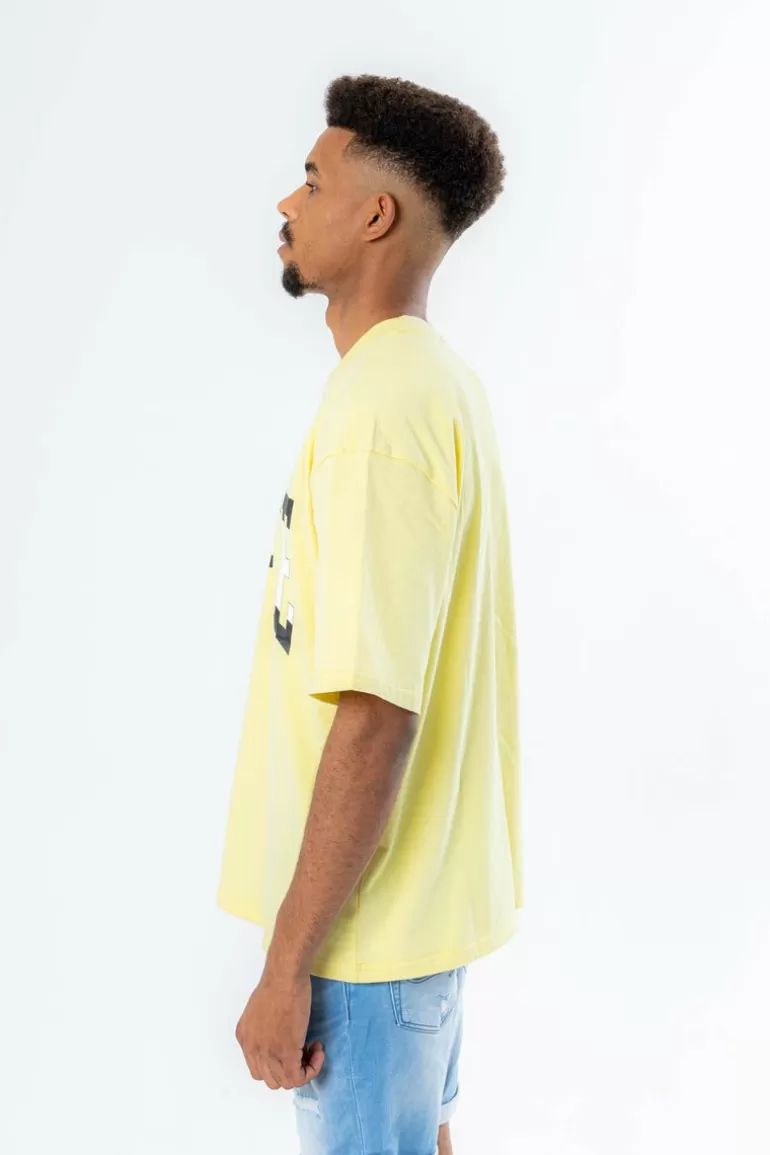 Hot Dropsize Split Design Heavy T-Shirt Yellow