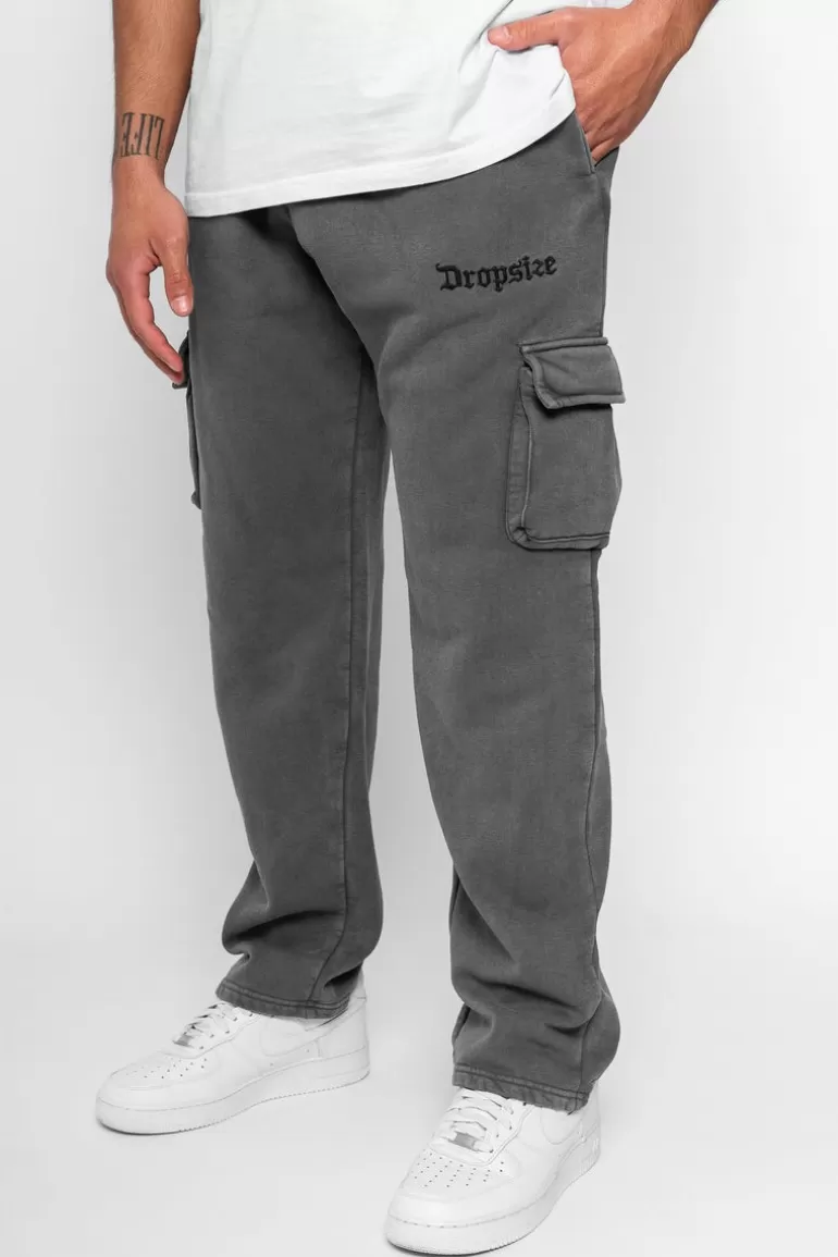 Fashion Dropsize Straight Leg Cargo Sweat Pants Washed Grey