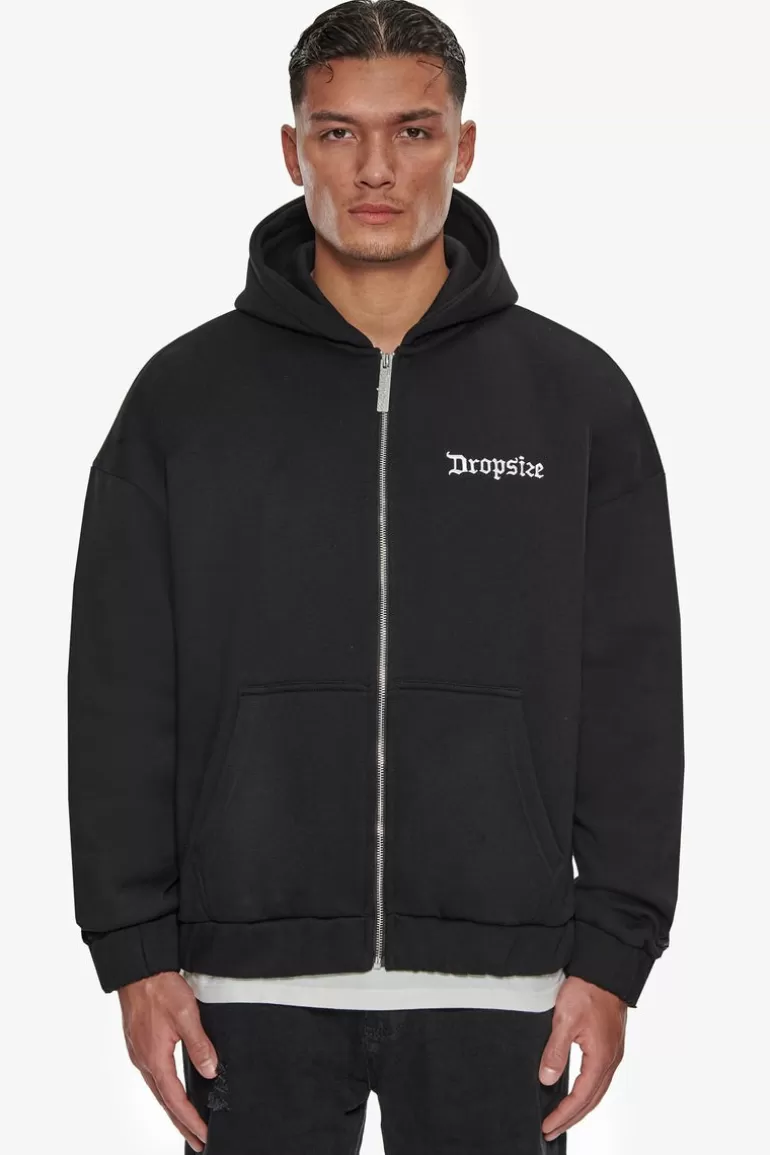 Discount Dropsize Super Heavy Oversize Blank Zip Hoodie Black