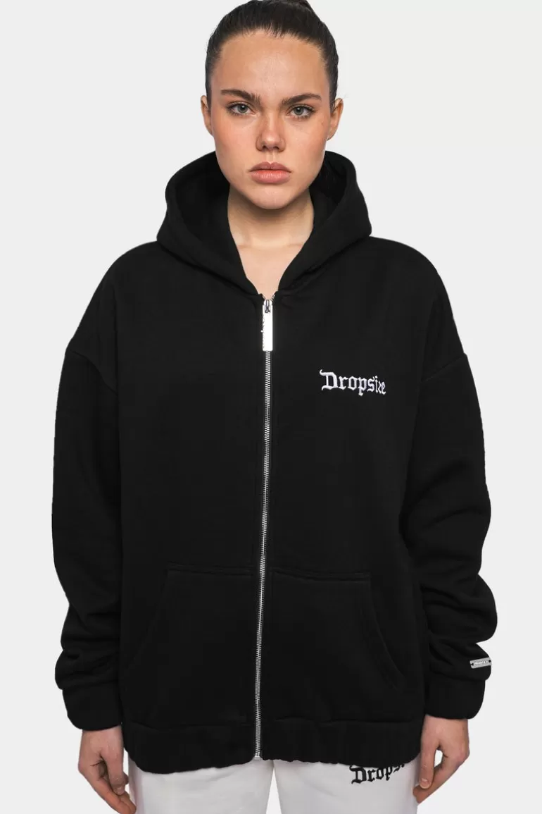 Fashion Dropsize Super Heavy Oversize Logo Zip Hoodie Black