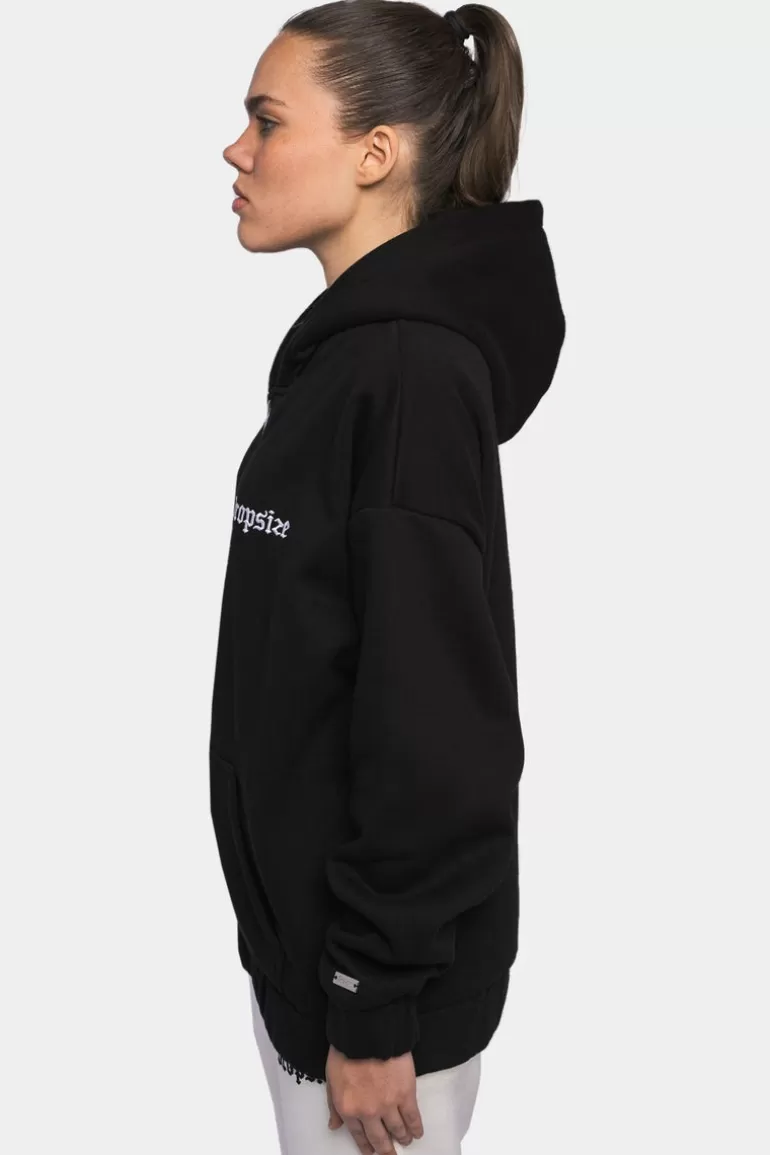 Fashion Dropsize Super Heavy Oversize Logo Zip Hoodie Black