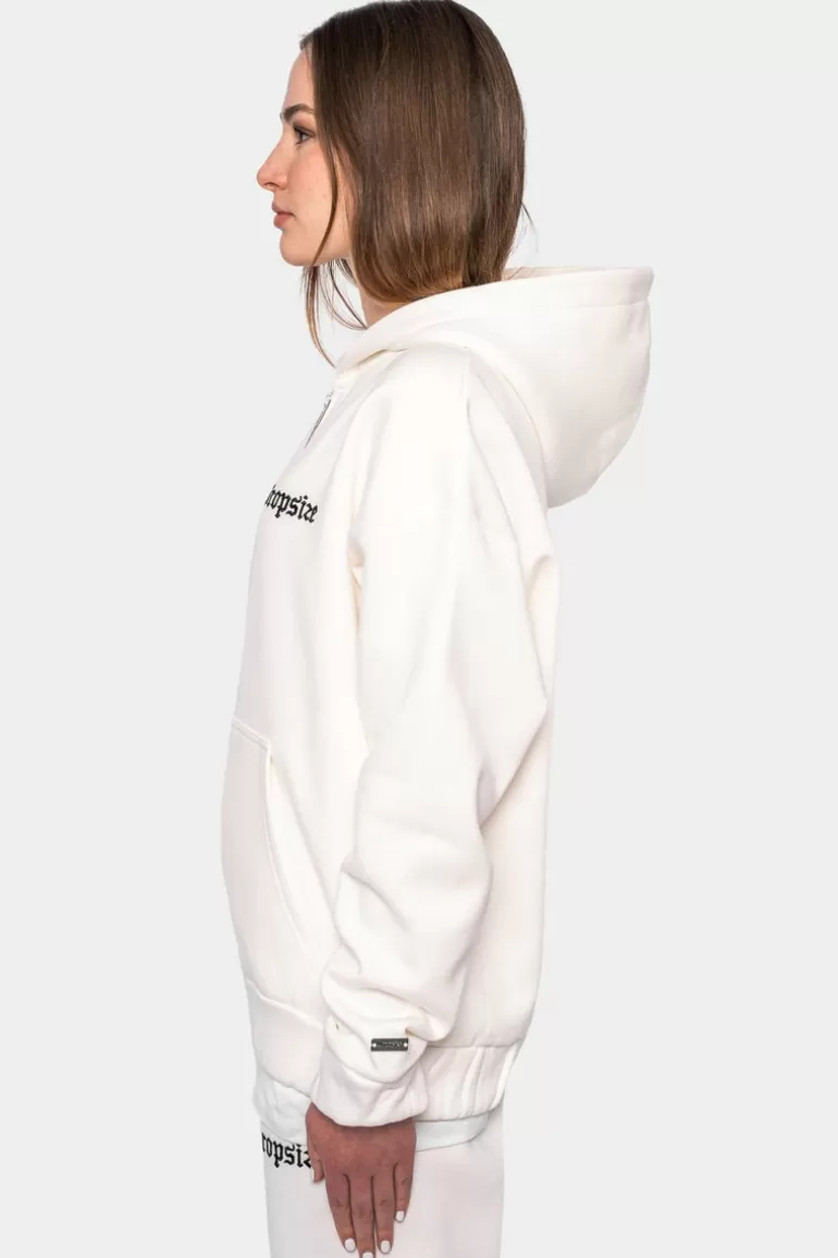 Discount Dropsize Super Heavy Oversize Logo Zip Hoodie Cream White