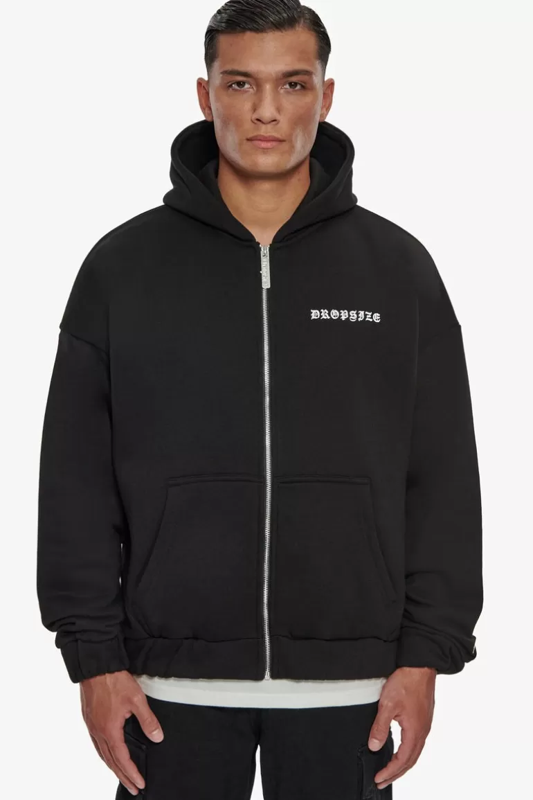 Flash Sale Dropsize Super Heavy Oversized Crime Zip Hoodie Black