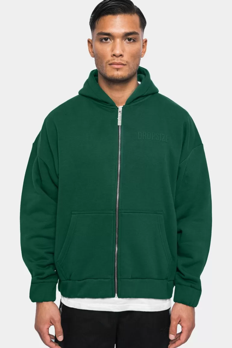 Cheap Dropsize Super Heavy Oversized Hd Print Zip-Hoodie Green