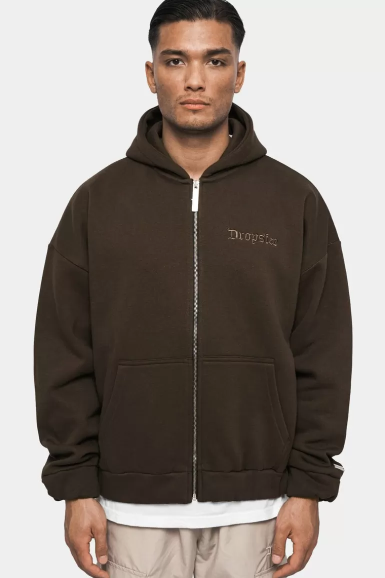 Cheap Dropsize Super Heavy Oversized Zip-Hoodie Chocolate Brown